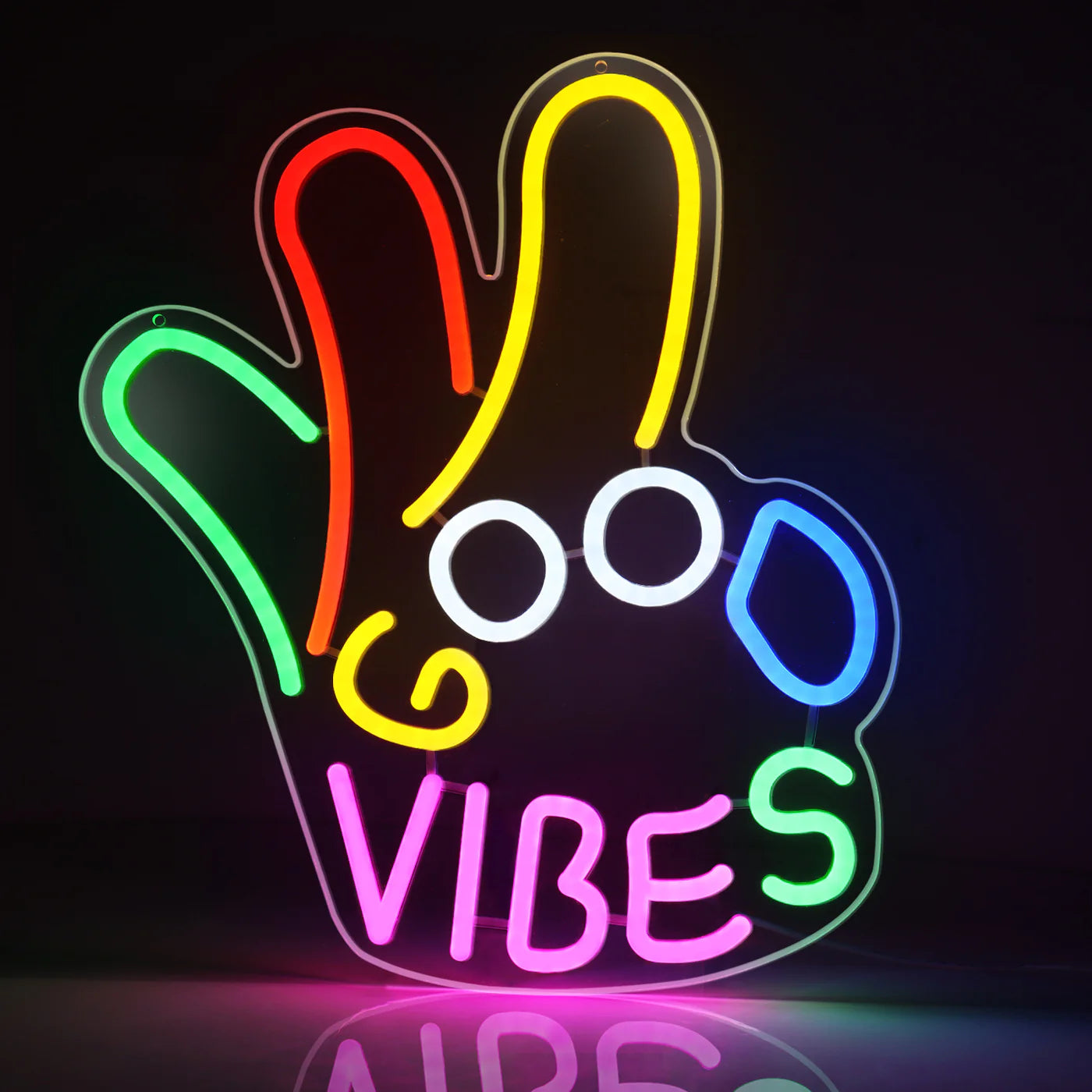 Good Vibes LED Sign – OK Hand Sign | 17×13 inch | USB Neon Light for Wall Decor | Hanging | Ideal for Bedroom, Dorm, Lounge, Party