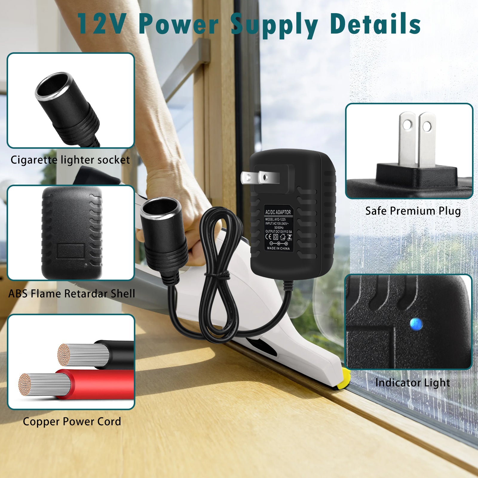 DC 12V Cigarette Lighter Power Supply Adapter 12W–36W, AC 100–240V to 12V Converter Transformer, Car Socket Charger for Pump, Cooler, LED Lights — US Plug