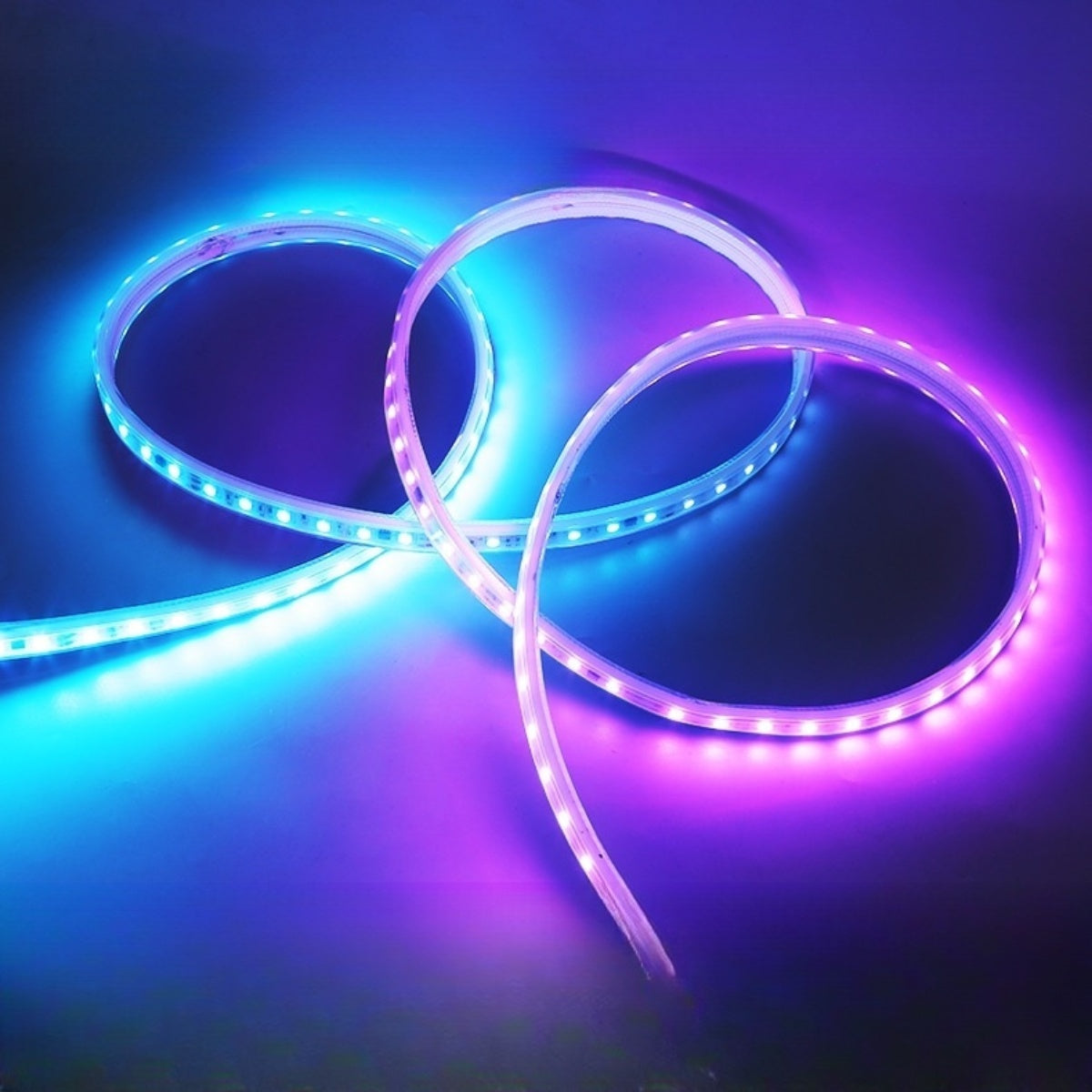 AC 100–240V SMD5050 RGB Dream Color High Voltage LED Neon Strip Light – 12W/M, 60 LEDs/M, 15.5×7mm Flexible Rope Light with APP Controller, IP67 Waterproof RGBIC Chasing Neon Light Kit for Indoor & Outdoor Decoration