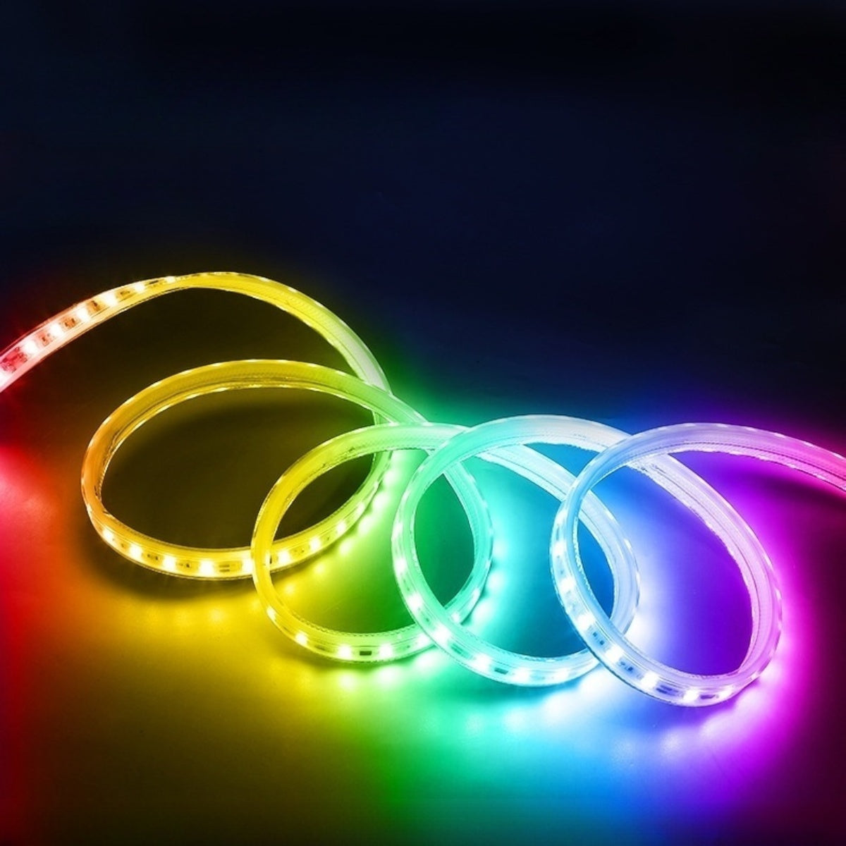 AC 100–240V SMD5050 RGB Dream Color High Voltage LED Neon Strip Light – 12W/M, 60 LEDs/M, 15.5×7mm Flexible Rope Light with APP Controller, IP67 Waterproof RGBIC Chasing Neon Light Kit for Indoor & Outdoor Decoration