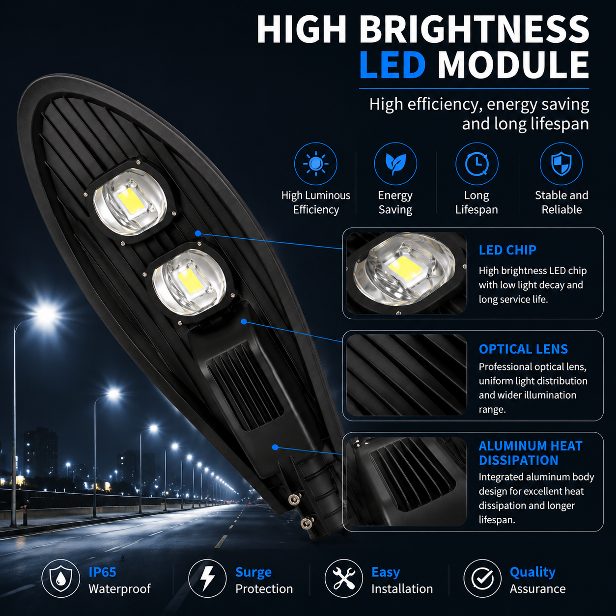 100W IP65 Wasserdichte LED-Mastleuchte für LED-Straßenbeleuchtung Reinweiß 6500K