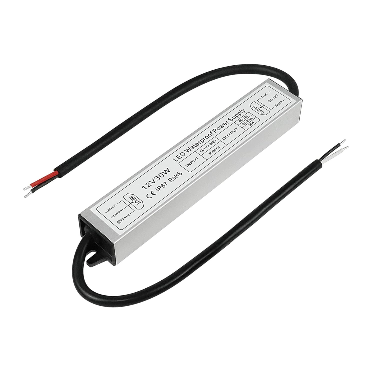 12V Waterproof LED Power Supply 30W–300W, 90–265V Input, Single/Dual Wire Output, Outdoor LED Driver, CE/RoHS/FCC —US/UK/EU Plug & Wire Leads Options