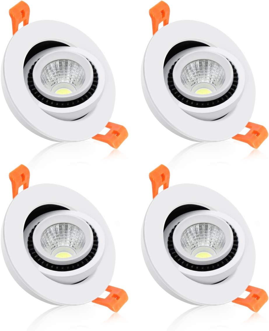 ECO-3 Series Eyeball Gimbal COB LED Downlight – White Housing – TRIAC Dimmable – 3W/5W/7W – 4-Pack – 3000K–6000K – 100–130V / 200–240V