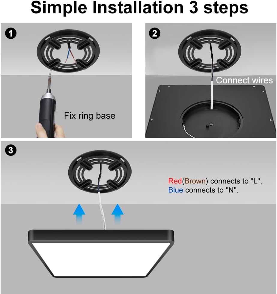 12,0 Zoll quadratische LED-Deckenleuchte – 24 W – Schwarz – 3000 K / 4500 K / 5000 K / 6500 K – Deckenleuchte zur Unterputzmontage – Lokaler Lagerbestand (US/UK/DE)