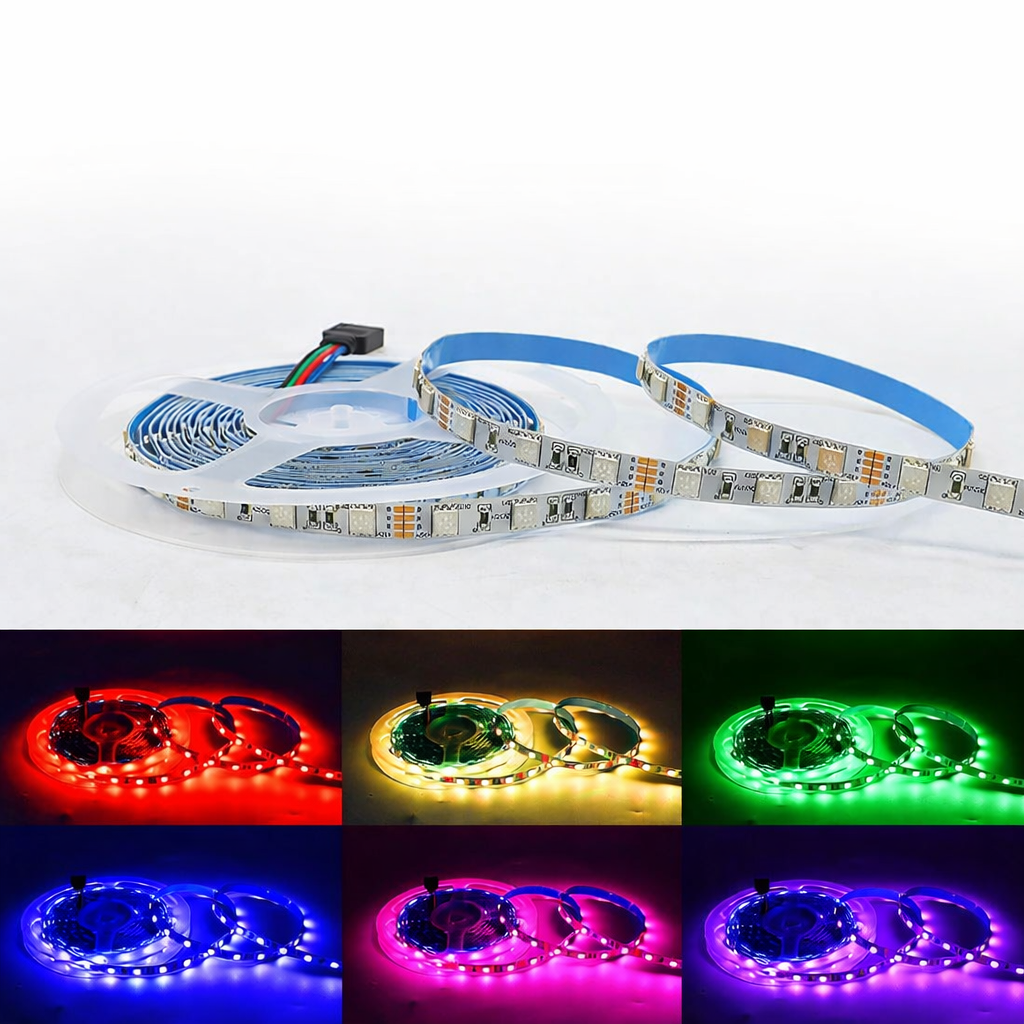 8MM Wide SMD5050 RGB LED Strip Light - DC12V | 60 LEDs/M | 8mm PCB | Non-Waterproof | for Mirror, Kitchen Cabinet, Bedroom | 5/50M