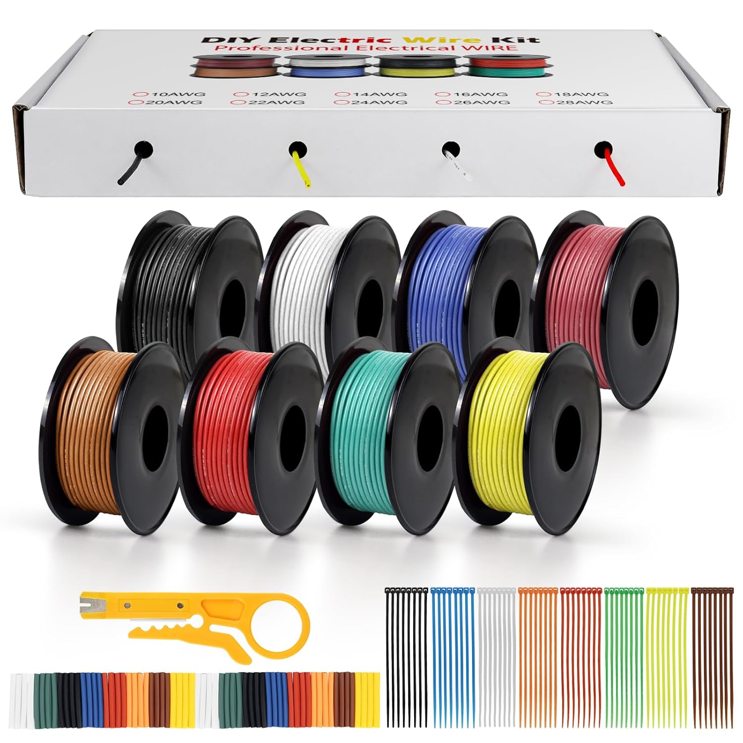 26 AWG Silikondrahtspulen-Set, verzinntes Kupferlitzenkabel, 3–15 m pro Rolle × 8 Farben, flexibler Anschlussdraht für LED-Lichtstreifen, RC-Modelle, DIY-Elektronik