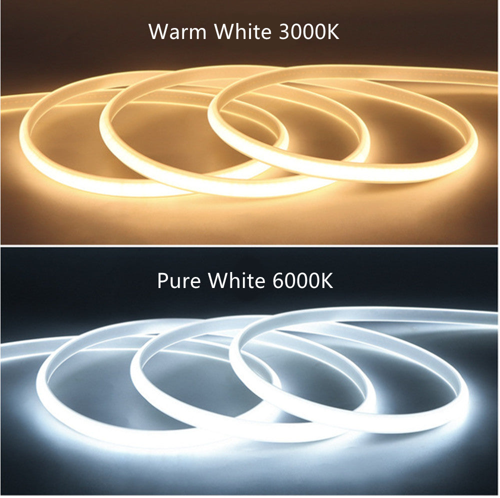 32.8Feet 110V AC / 220V AC Spotless FCOB LED Flexible Strip Light, IP65 Waterproof High Brightness with Inline Switch