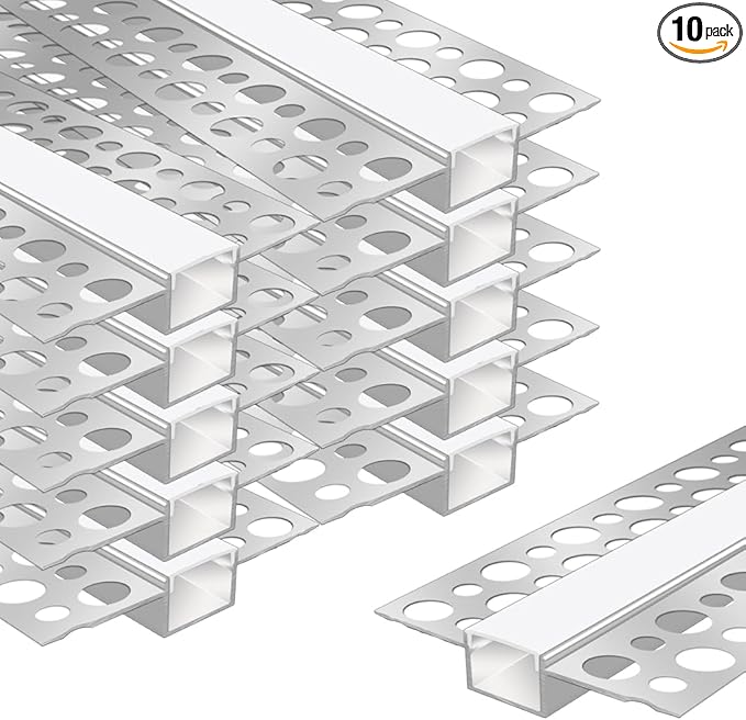 Double-Sided Plaster-in Drywall  LED Aluminum Channels– Fit for 1 to 20mm LED Strip | 1Meter | Silver | Milky White Cover | 4 / 6 / 10 -Pack | Local Stock US/UK