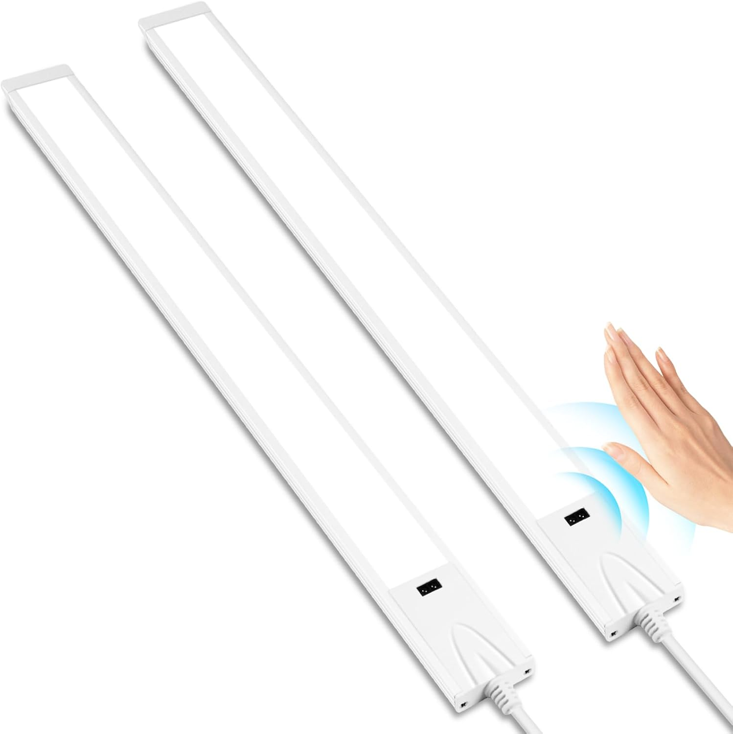 1/2 Pack 16 / 22 Inch Under Cabinet Light – 3CCT (3000K/4000K/6000K) | Hand Wave Sensor | Adhesive Mount | Slim Design for Cabinet & Shelf – White Finish
