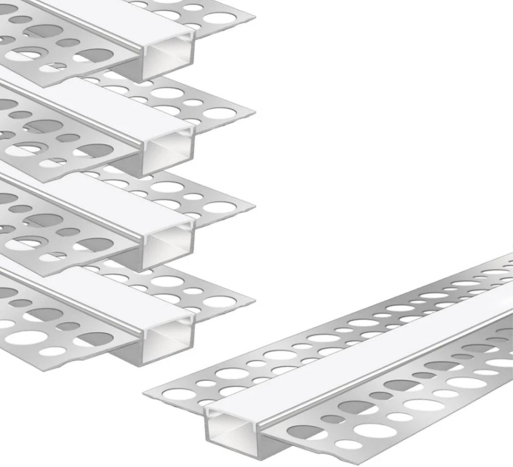 Double-Sided Plaster-in Drywall  LED Aluminum Channels– Fit for 1 to 20mm LED Strip | 1Meter | Silver | Milky White Cover | 4 / 6 / 10 -Pack | Local Stock US/UK