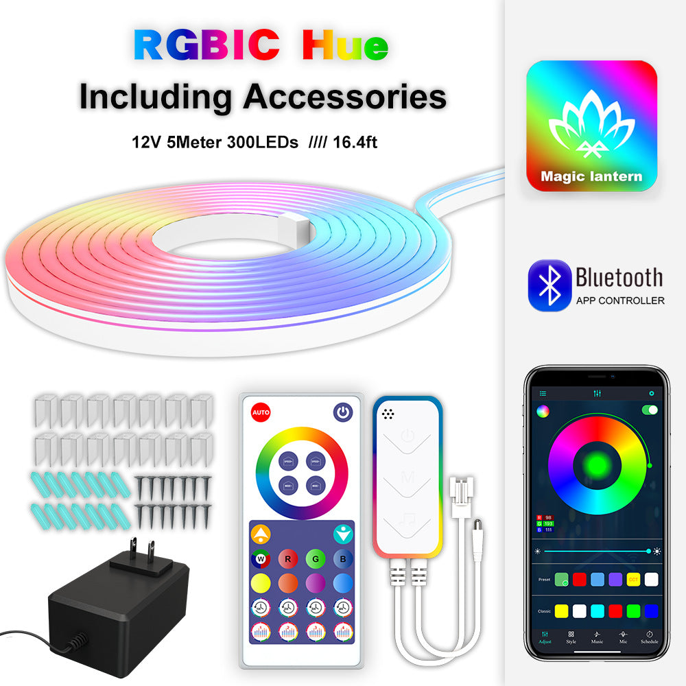 RGB Dream Color LED NEON Light Strip Kit in 16.4FT with 300LEDs Lighting Kit with APP Controlled Sound Active function Wireless Remote Control