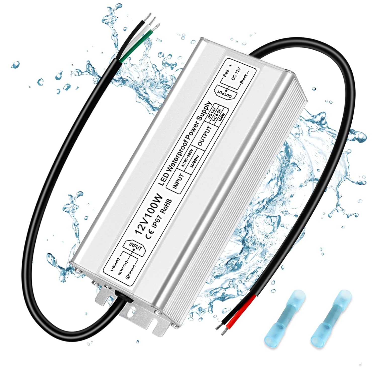 12V Waterproof LED Power Supply 30W–300W, 90–265V Input, Single/Dual Wire Output, Outdoor LED Driver, CE/RoHS/FCC —US/UK/EU Plug & Wire Leads Options