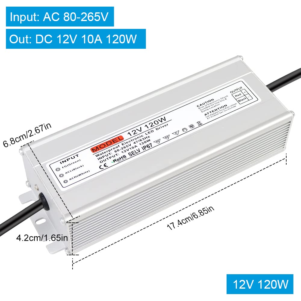 12V Waterproof LED Power Supply 30W–300W, 90–265V Input, Single/Dual Wire Output, Outdoor LED Driver, CE/RoHS/FCC —US/UK/EU Plug & Wire Leads Options