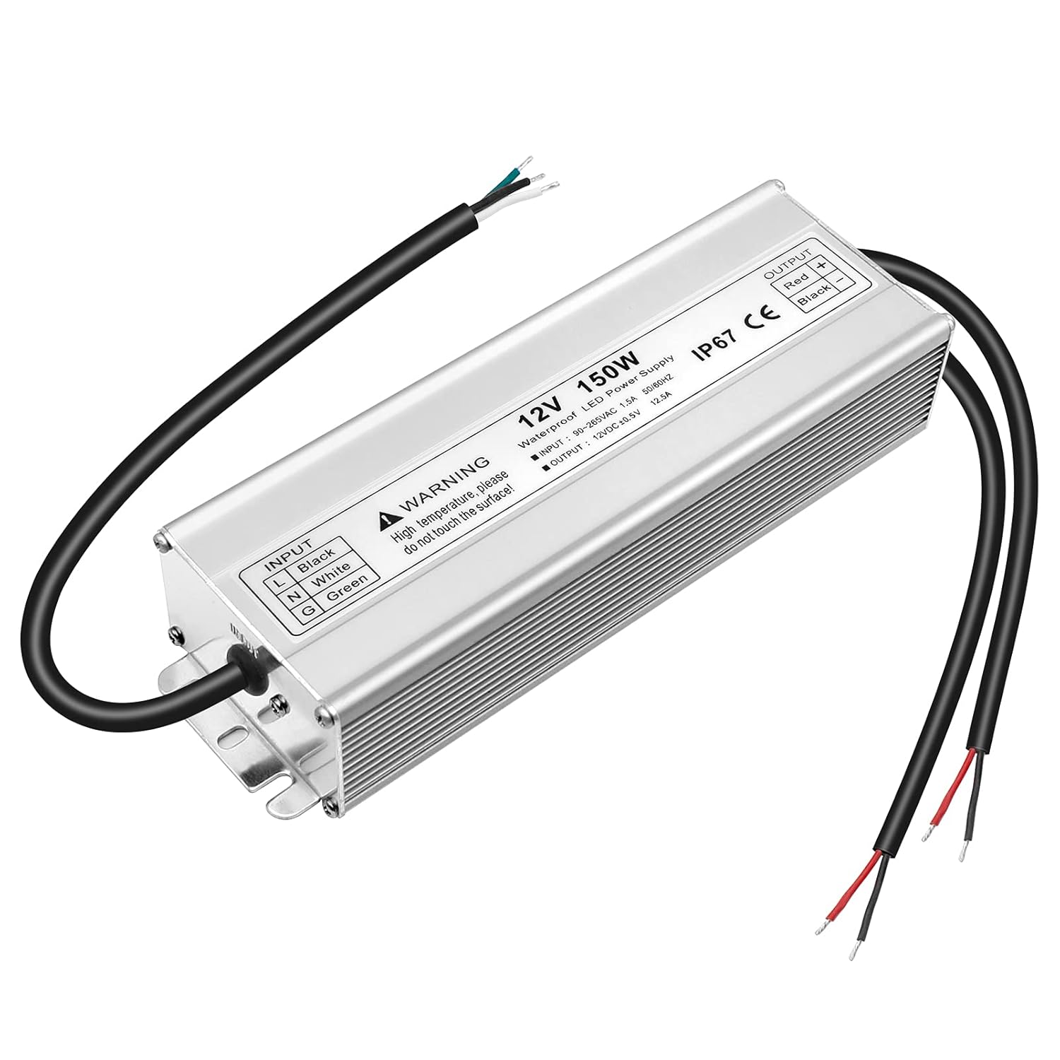 12V Waterproof LED Power Supply 30W–300W, 90–265V Input, Single/Dual Wire Output, Outdoor LED Driver, CE/RoHS/FCC —US/UK/EU Plug & Wire Leads Options