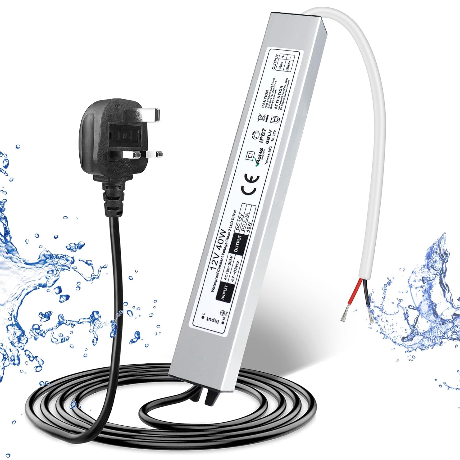 12V Waterproof LED Power Supply 30W–300W, 90–265V Input, Single/Dual Wire Output, Outdoor LED Driver, CE/RoHS/FCC —US/UK/EU Plug & Wire Leads Options