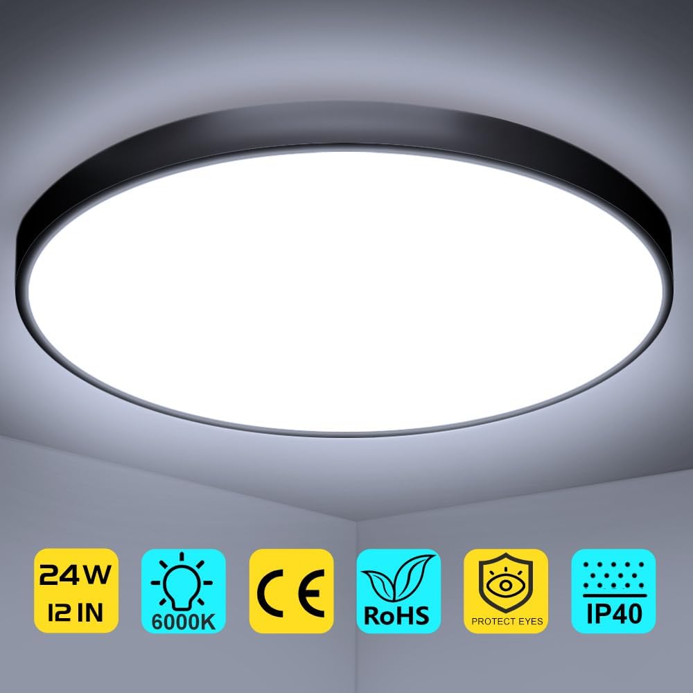 AC 220–240V Round LED Ceiling Light – Black – 12W / 18W / 24W / 32W Options – 3000K / 4500K / 5000K / 6500K – Flush Mount Ceiling Light – Local Stock (UK/DE)