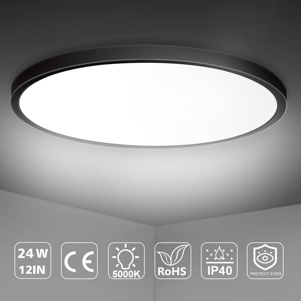 AC 220–240V Round LED Ceiling Light – Black – 12W / 18W / 24W / 32W Options – 3000K / 4500K / 5000K / 6500K – Flush Mount Ceiling Light – Local Stock (UK/DE)
