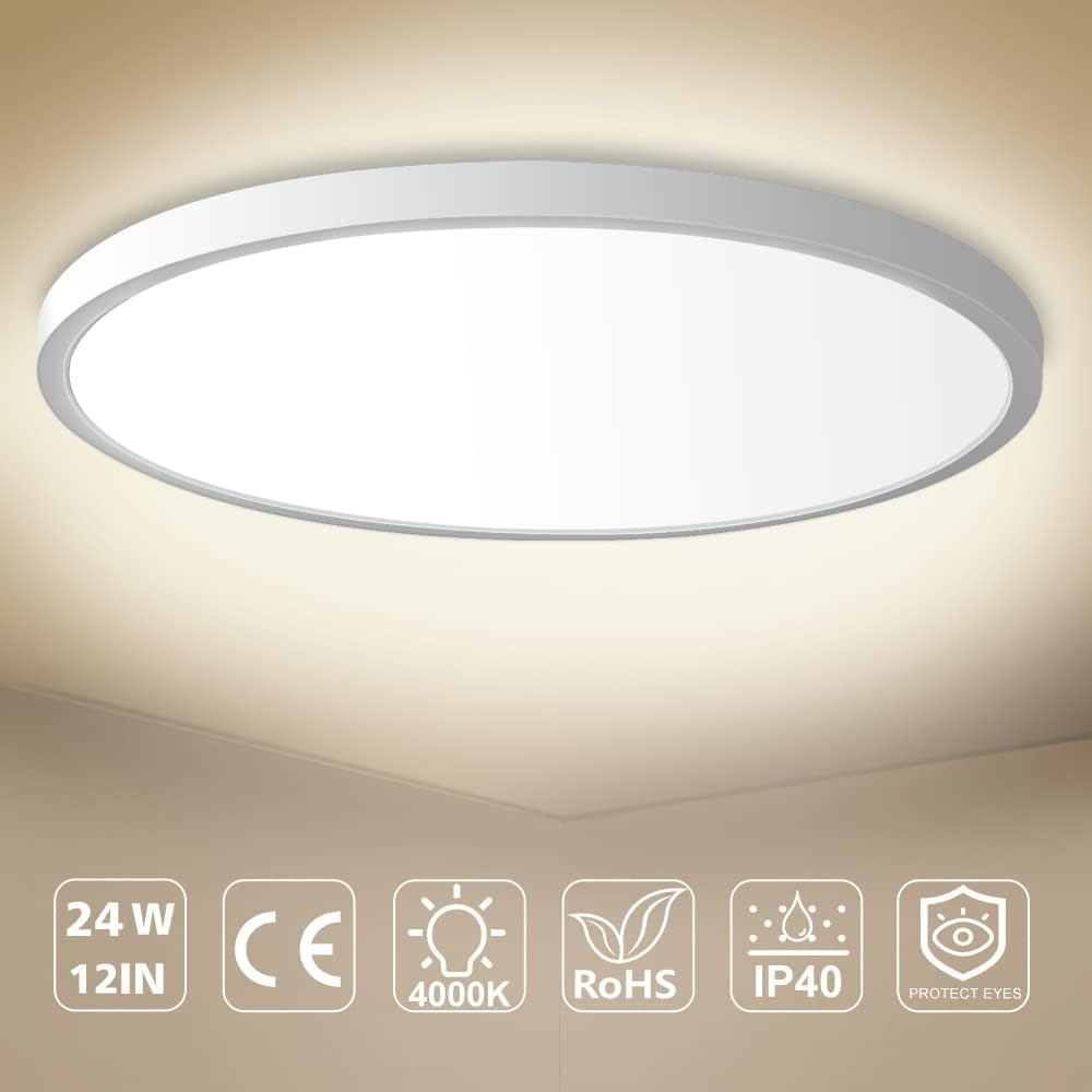 12 Inch Round LED Ceiling Light – 24W – White – 3000K / 4500K / 5000K / 6500K – Flush Mount Ceiling Light – Local Stock (US/UK/DE)