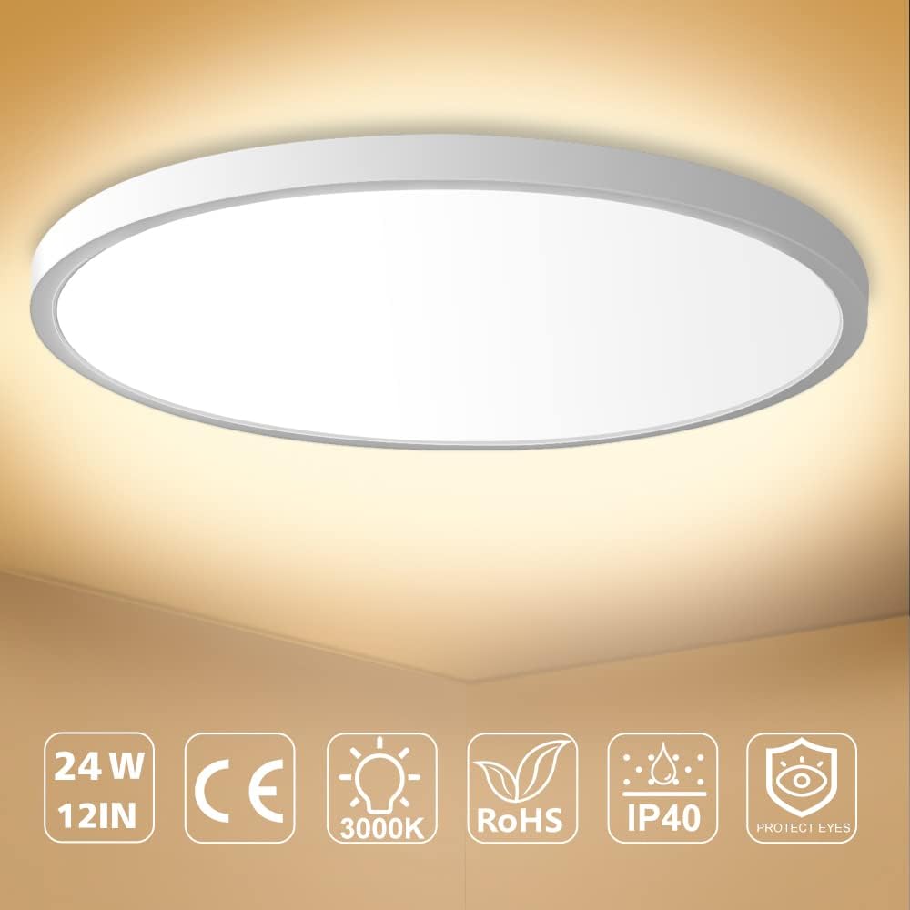 12 Inch Round LED Ceiling Light – 24W – White – 3000K / 4500K / 5000K / 6500K – Flush Mount Ceiling Light – Local Stock (US/UK/DE)