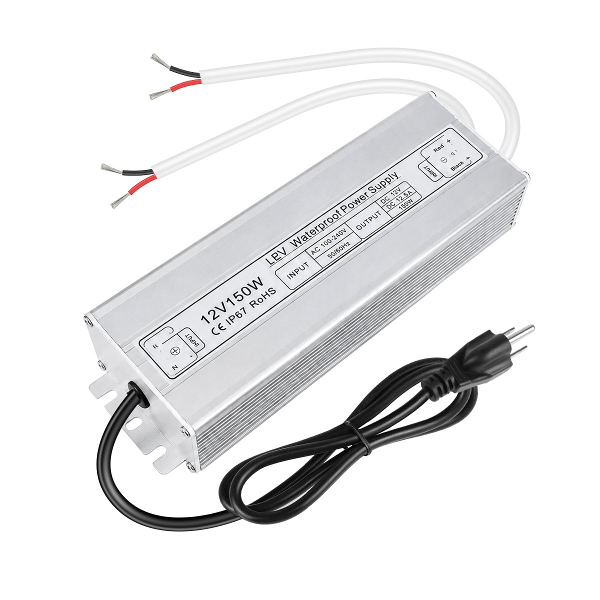 Wasserdichtes 12-V-LED-Netzteil, 30–300 W, 90–265 V Eingang, Einzel-/Doppelkabelausgang, LED-Treiber für den Außenbereich, CE/RoHS/FCC – Optionen für US-/UK-/EU-Stecker und Kabel 