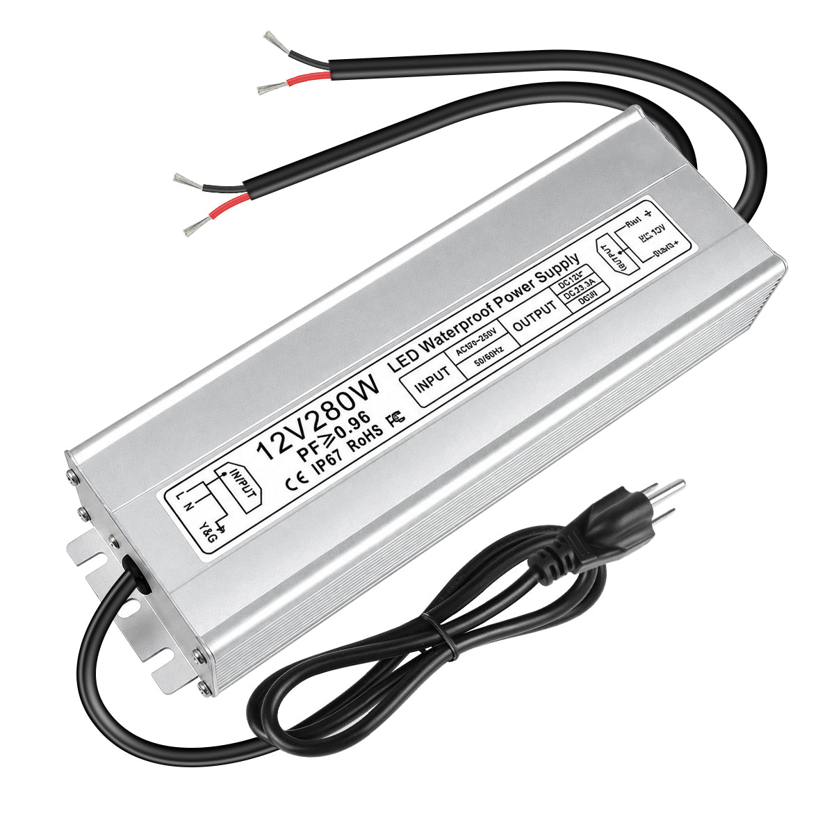 Wasserdichtes 12-V-LED-Netzteil, 30–300 W, 90–265 V Eingang, Einzel-/Doppelkabelausgang, LED-Treiber für den Außenbereich, CE/RoHS/FCC – Optionen für US-/UK-/EU-Stecker und Kabel 