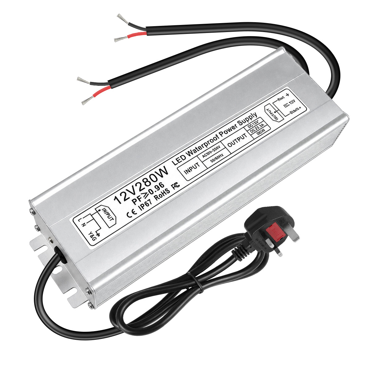 Wasserdichtes 12-V-LED-Netzteil, 30–300 W, 90–265 V Eingang, Einzel-/Doppelkabelausgang, LED-Treiber für den Außenbereich, CE/RoHS/FCC – Optionen für US-/UK-/EU-Stecker und Kabel 