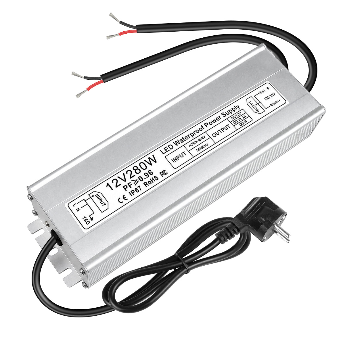 Wasserdichtes 12-V-LED-Netzteil, 30–300 W, 90–265 V Eingang, Einzel-/Doppelkabelausgang, LED-Treiber für den Außenbereich, CE/RoHS/FCC – Optionen für US-/UK-/EU-Stecker und Kabel 