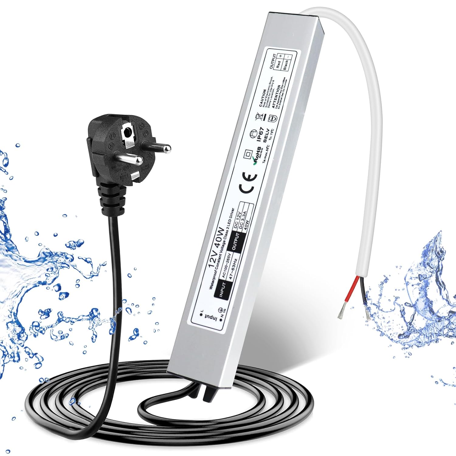 12V Waterproof LED Power Supply 30W–300W, 90–265V Input, Single/Dual Wire Output, Outdoor LED Driver, CE/RoHS/FCC —US/UK/EU Plug & Wire Leads Options