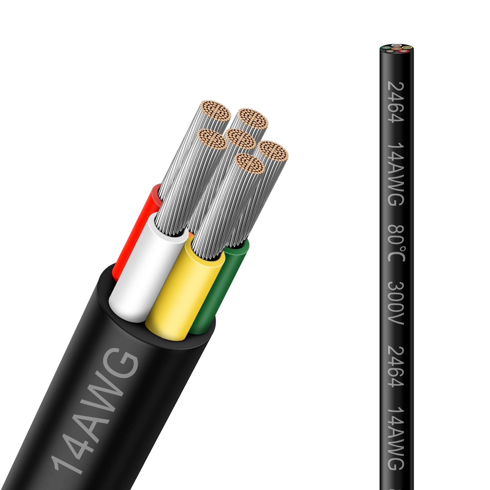 14 AWG Electrical Wire, 6/7/8 Conductor Stranded Tinned Copper Cable, Black/White PVC Multi-Core Power Cord, Flexible Control Extension Cable — 10/20/50m (33ft–165ft) Options