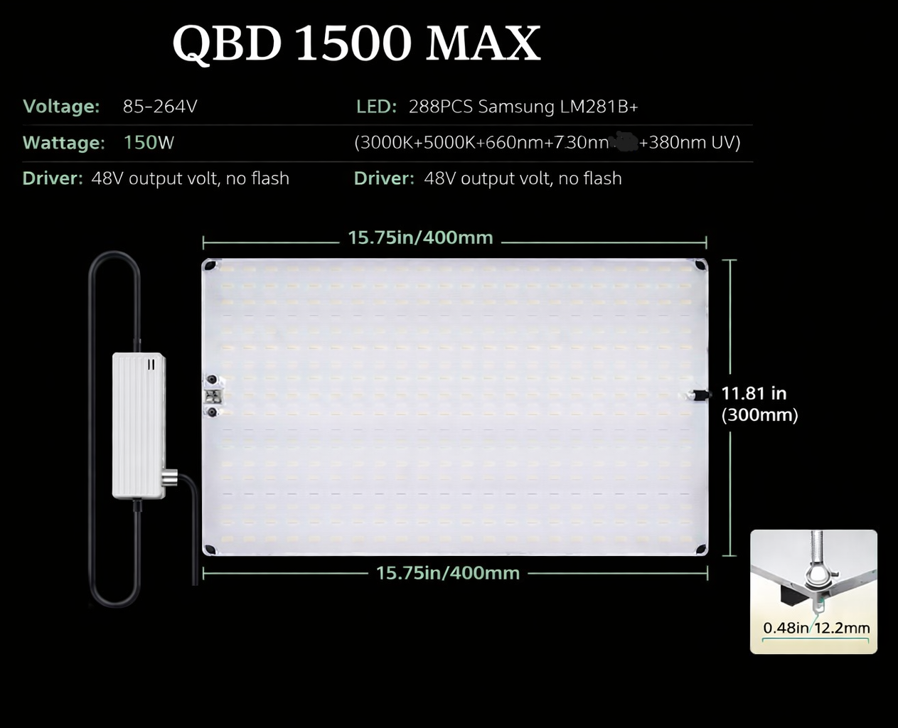 Ultra-Thin Quantum Board LED Grow Light - 65W / 85W / 120W / 150W | 0-10V Dimming | Full Spectrum | AC110 -220V | Included Hanging Rope, Dimmable Driver| Plant Grow Light for Seedling, Veg & Bloom | US / EU / UK / AU Plug