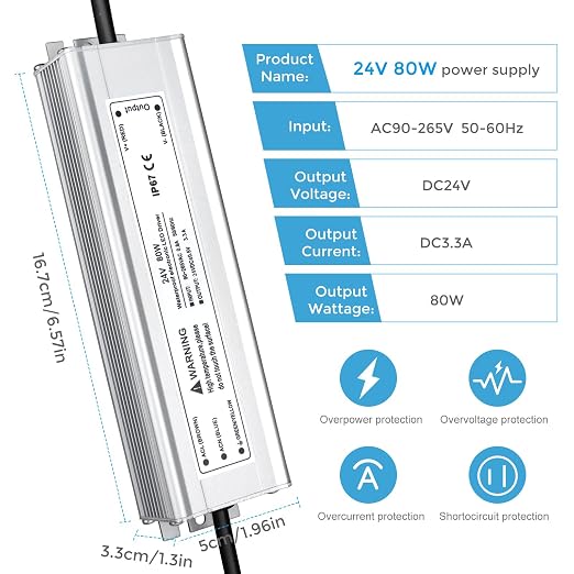 Wasserdichtes 24-V-LED-Netzteil, 30–300 W, 90–265 V Eingang, Einzel-/Doppelkabelausgang, LED-Treiber für den Außenbereich, CE/RoHS/FCC – Optionen für US-/UK-/EU-Stecker und Kabel 