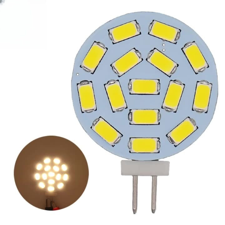 10PCS Pack 2 Watt (20 Watt Equivalent) AC/DC 10-30 V Flat Round Wafer Disc Light Bulb G4 Bi-pin base Lamps with 15 pcs LED SMD5630