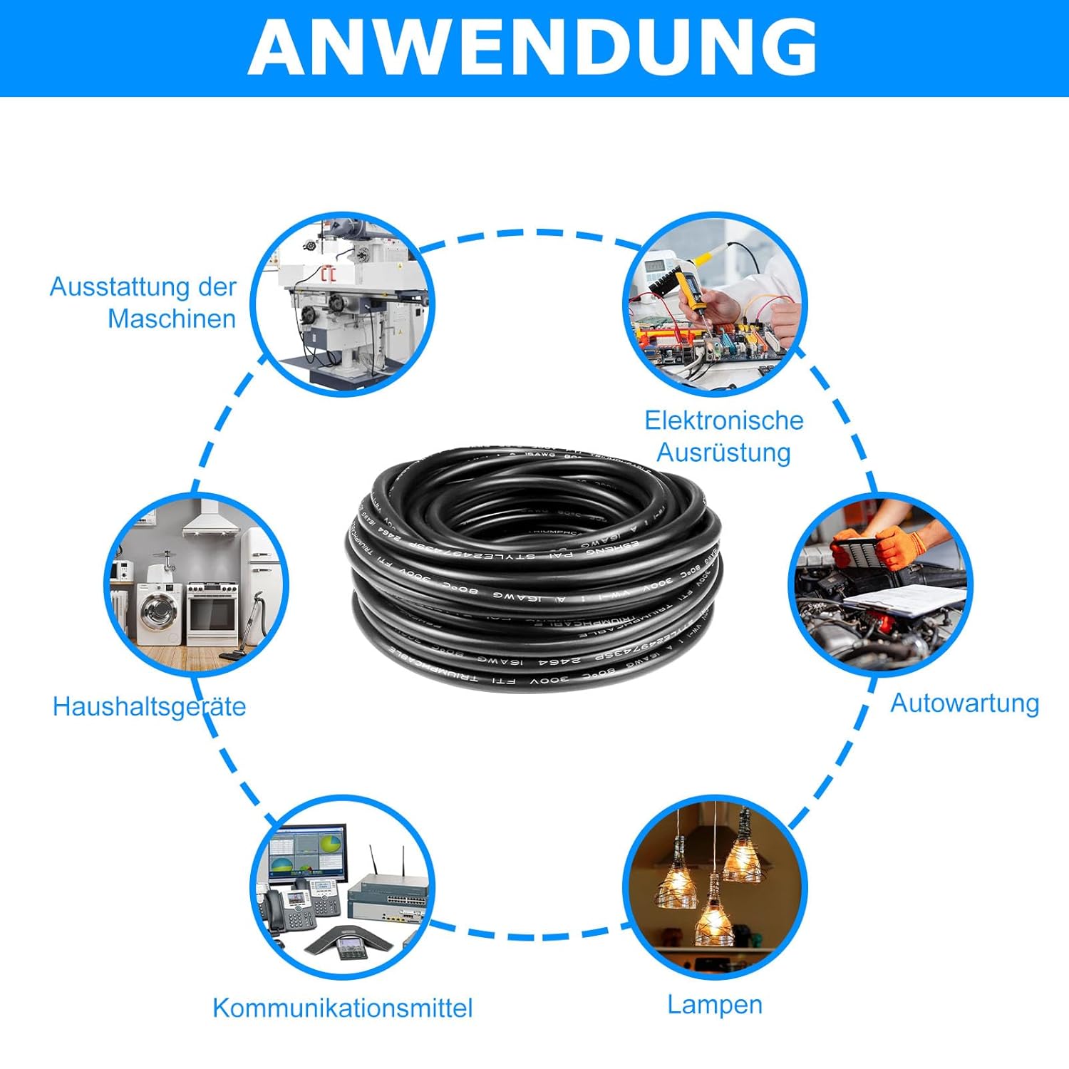 16 AWG Electrical Cable, 2/3/4/5 Core Stranded Tinned Copper Wire, Black/White PVC Sheathed Multi-Conductor Extension Cord for Wiring, 10/20/50m (33ft–165ft) Options