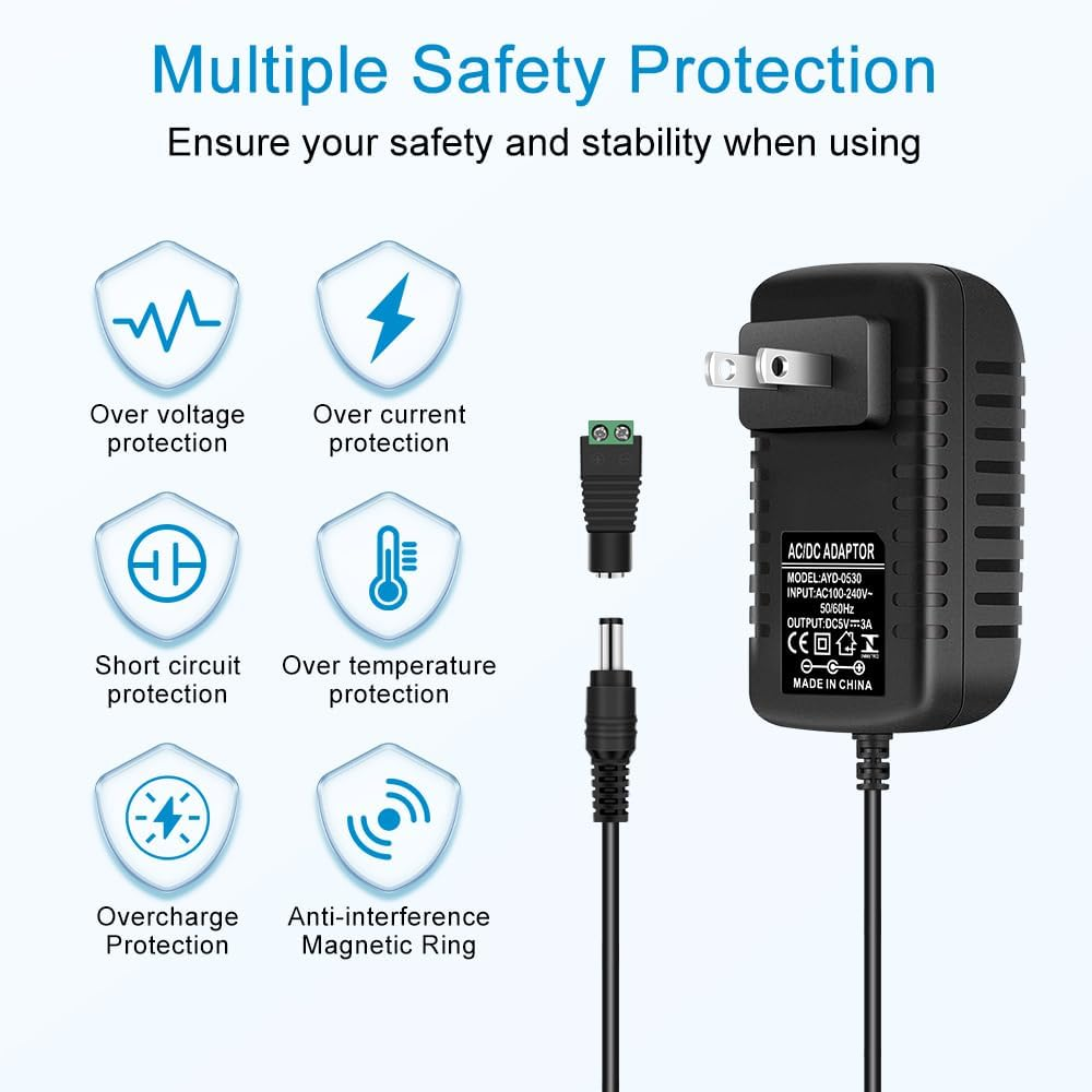 DC 5V Plug-in Power Supply Adapter 15W/25W, AC 100–240V Input, Wall Charger Transformer with US Plug — for LED Strip Lights, Router, USB Devices, Electronics