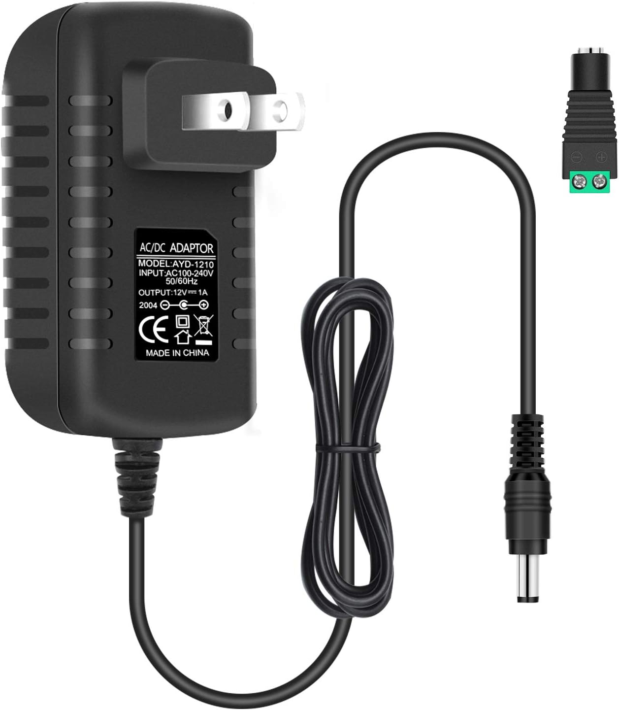 12V Power Supply Adapter 12W/24W, AC 100–240V Input, Wall Plug Transformer, Black Case — US/UK Plug, LED Driver for Strip/CCTV/Electronics