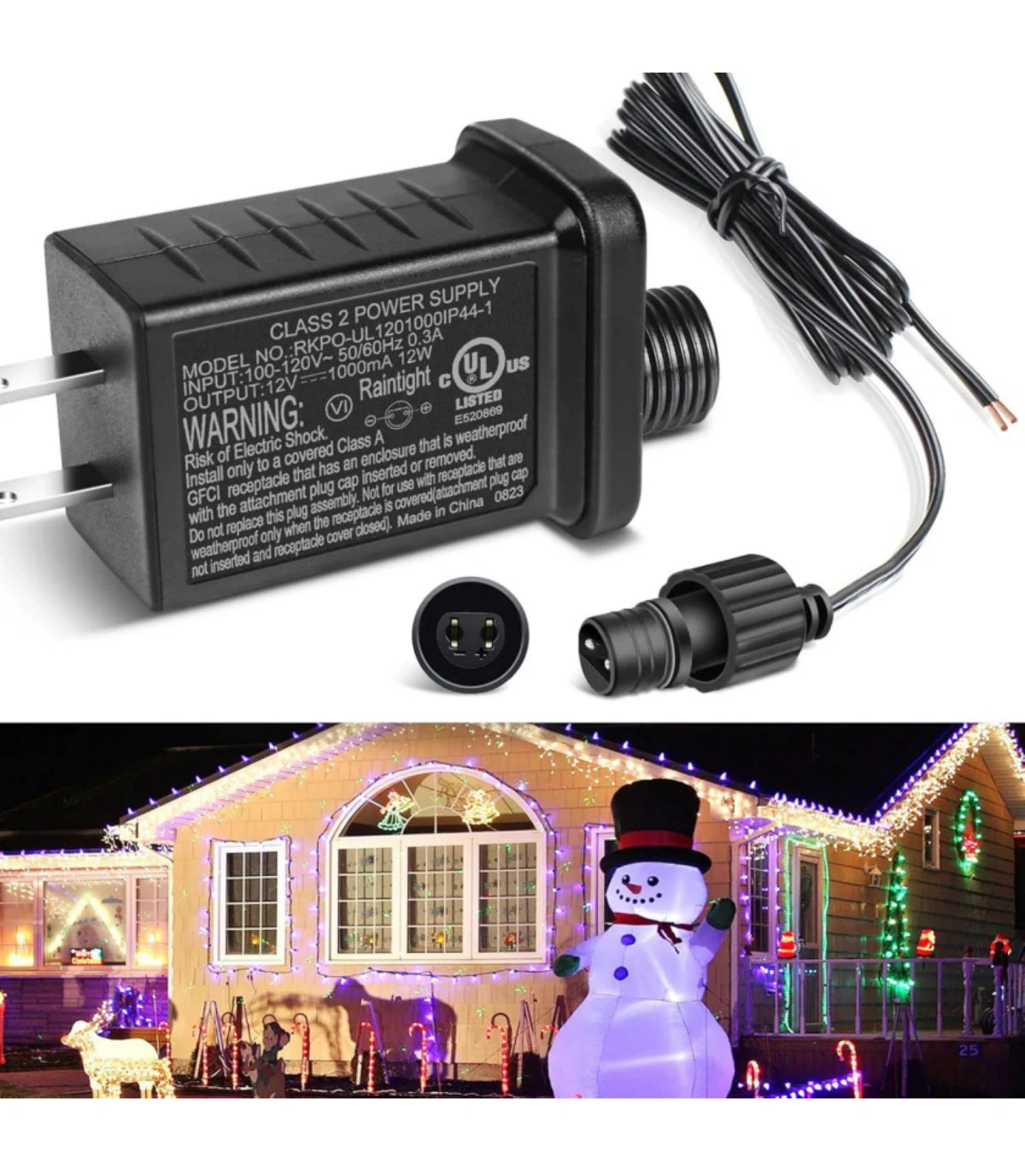 IP44 Class 2 Power Supply, AC 100–240V to DC 4.5V/12V/24V/30V Adapter Transformer, Waterproof Outdoor LED Driver for Inflatable Decorations, String Lights, Christmas Trees — US Plug