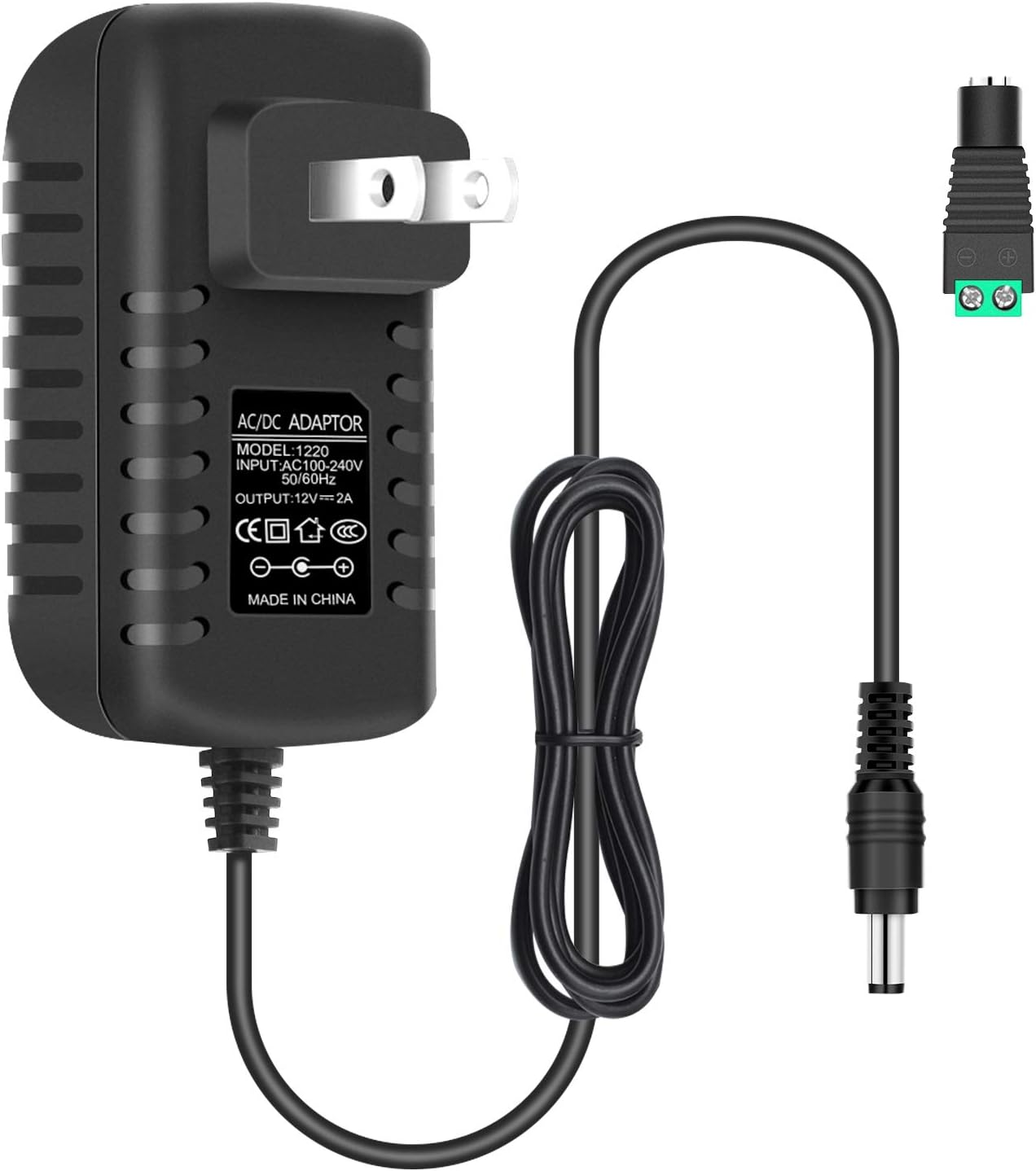 12V Power Supply Adapter 12W/24W, AC 100–240V Input, Wall Plug Transformer, Black Case — US/UK Plug, LED Driver for Strip/CCTV/Electronics