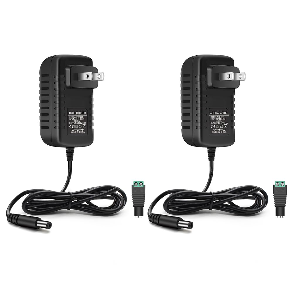 12V Power Supply Adapter 12W/24W, AC 100–240V Input, Wall Plug Transformer, Black Case — US/UK Plug, LED Driver for Strip/CCTV/Electronics