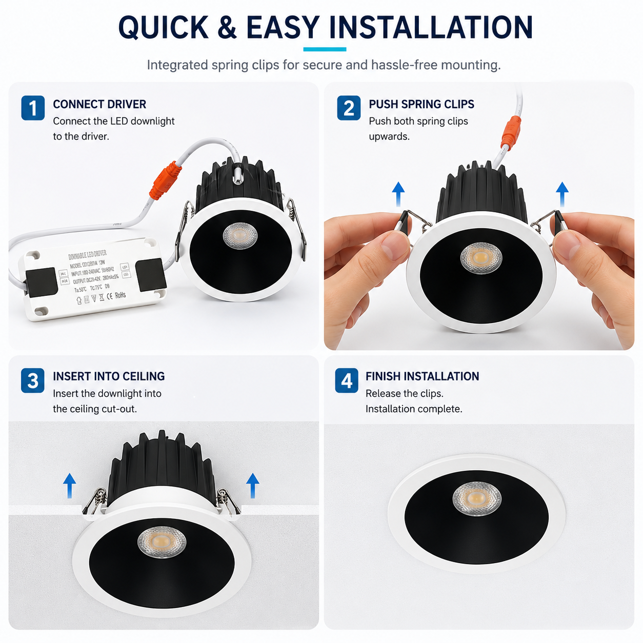 PRO-2C Series Deep Anti-Glare Full Spectrum LED Downlight | 200–240V | 4/12 Pack | 5W / 9W | 3000K / 4000K / 5000K | 24° Beam | White Housing | CRI>95 | Commercial Ceiling Recessed Light