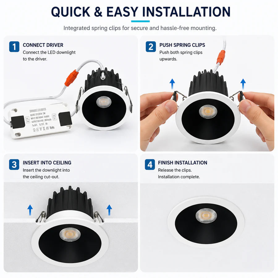 PRO-2 Series Deep Anti-Glare Full Spectrum LED Downlight Sample Pack – 1 Pack | 200–240V | Choose Any Model (PRO-2A / 2B / 2C) | CRI>95 | 24° Beam | 3000K / 4000K / 5000K | White Housing