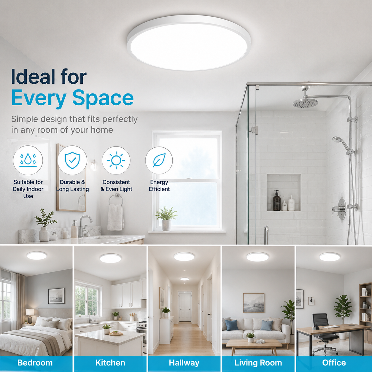 9 Inch Round LED Ceiling Light – 18W – White – 3000K / 4500K / 5000K / 6500K – Flush Mount Ceiling Light – Local Stock (UK/US)