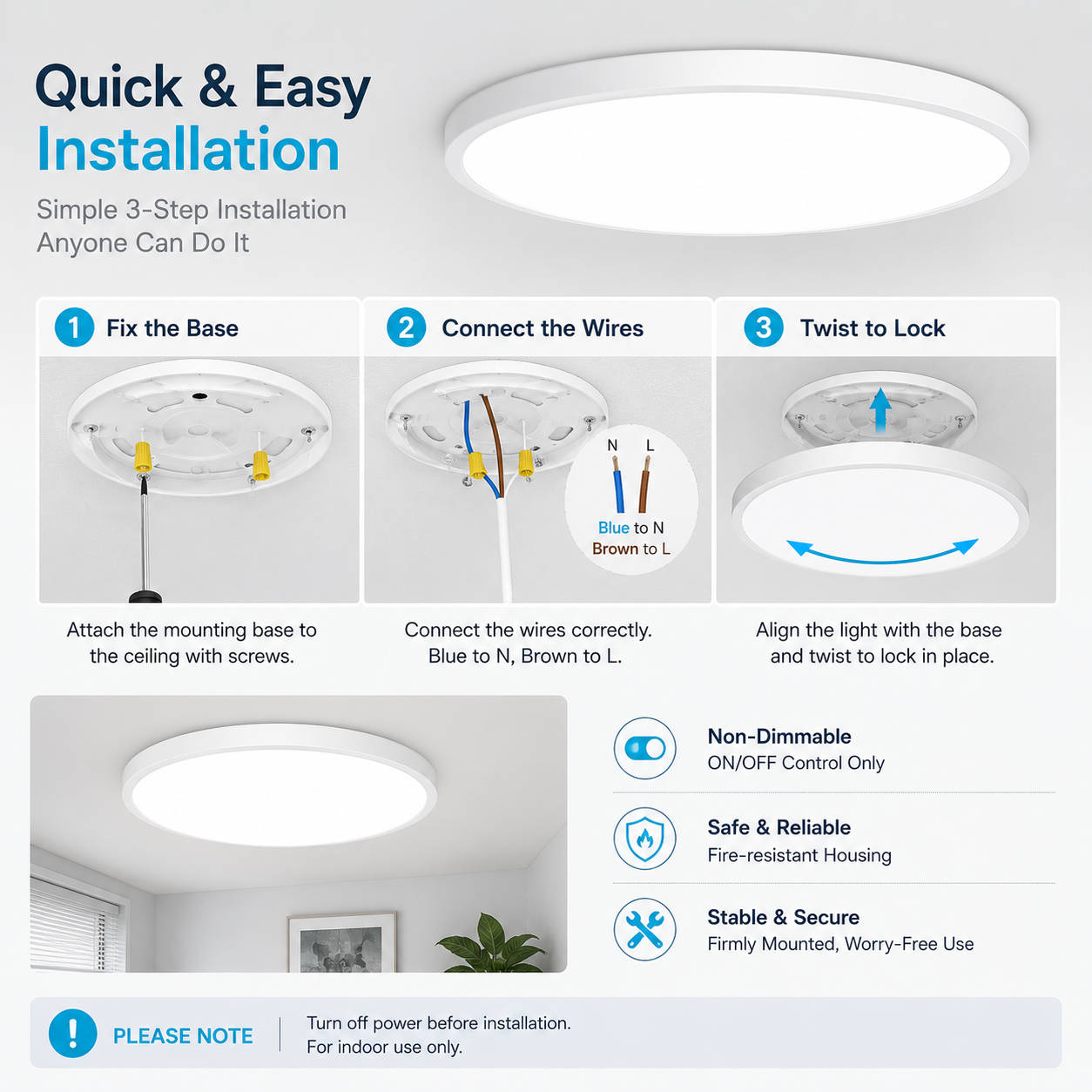9 Inch Round LED Ceiling Light – 18W – White – 3000K / 4500K / 5000K / 6500K – Flush Mount Ceiling Light – Local Stock (UK/US)