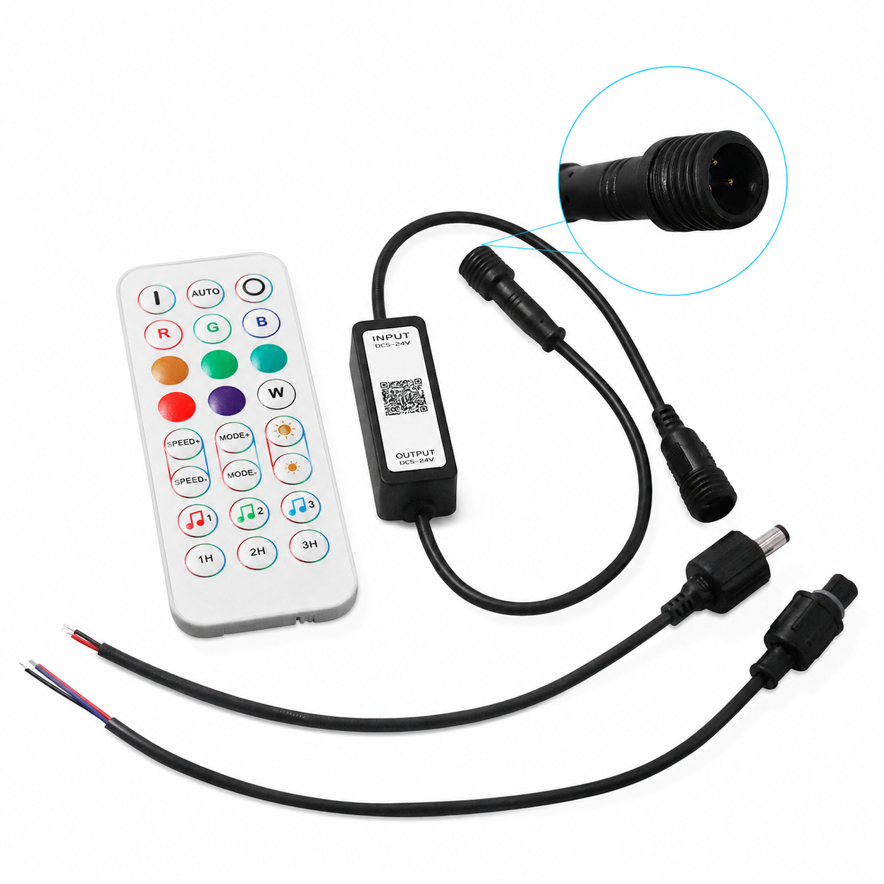 RGB LED Strip Controller – DC5V-24V 12A | IP65 Waterproof Wireless RGB Controller with 24-Key RF Remote | For LED Strips