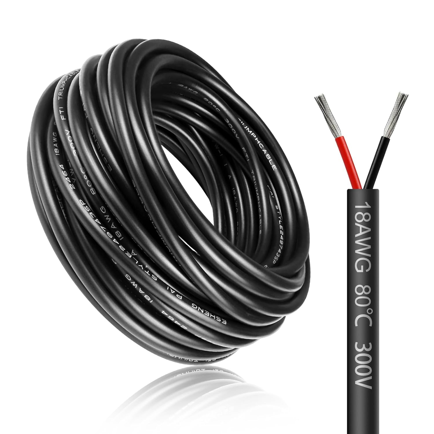 18 AWG Multi-Conductor Cable, 2/3/4/5 Core Stranded Tinned Copper Wire, Black/White PVC Jacket Extension Cord for Electrical Installations, 10/20/50m (33ft–165ft) Options