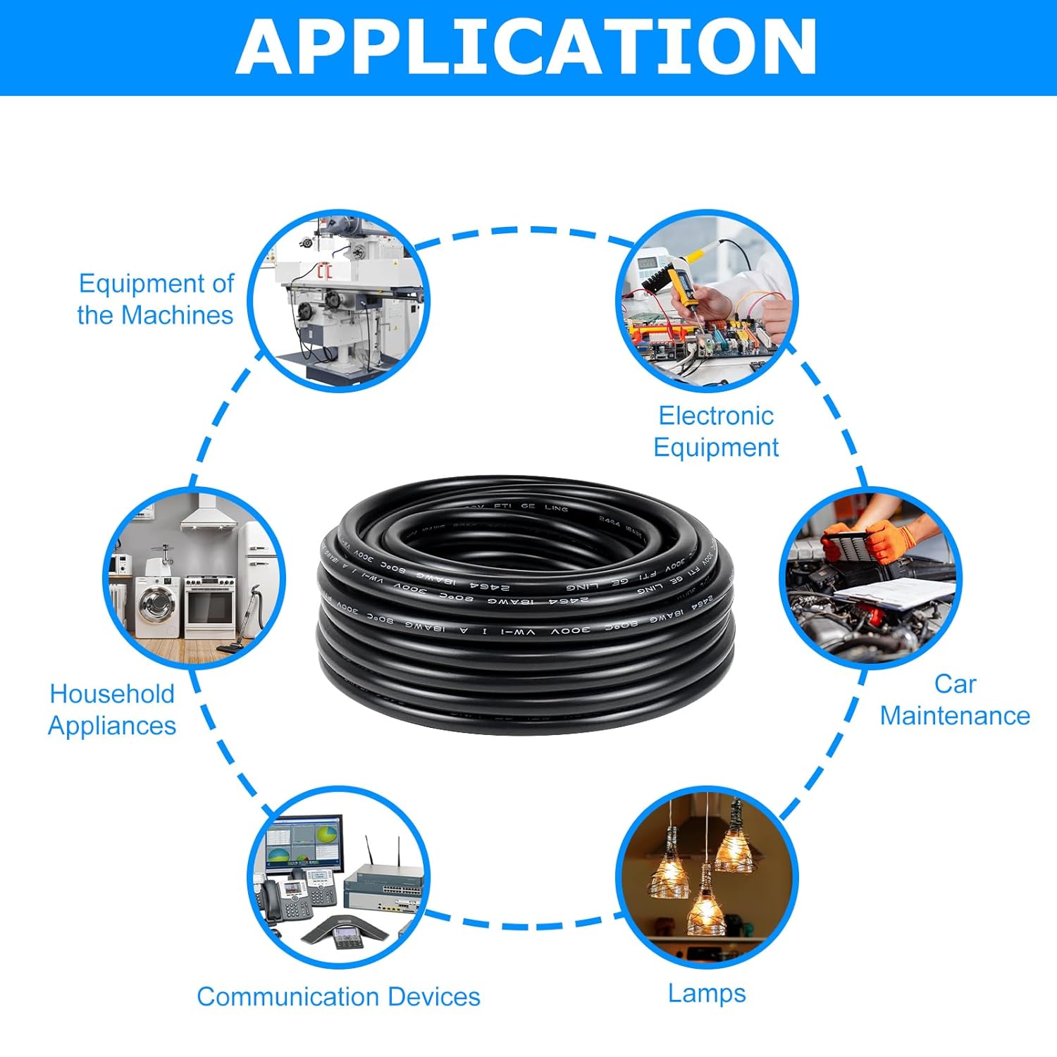 18 AWG Electrical Wire, 6/7/8 Conductor Stranded Tinned Copper Multi-Core Cable, Black/White PVC Flexible Control Extension Cord — 10/20/50m (33ft–165ft) Options