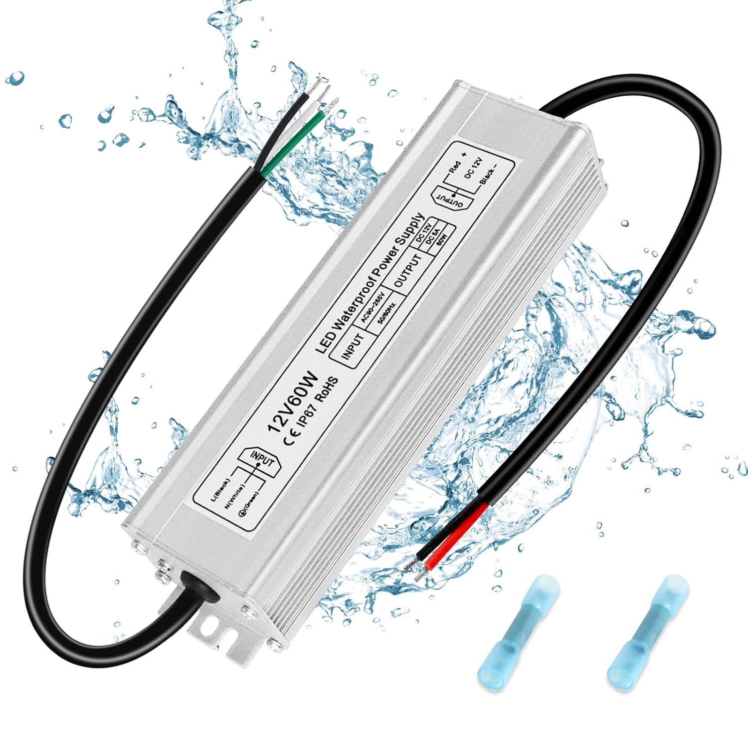 12V Waterproof LED Power Supply 30W–300W, 90–265V Input, Single/Dual Wire Output, Outdoor LED Driver, CE/RoHS/FCC —US/UK/EU Plug & Wire Leads Options