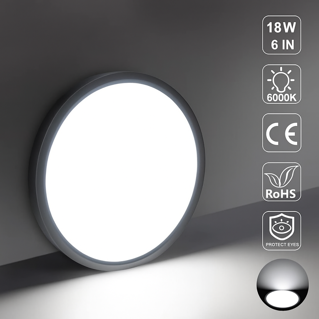 AC 110–130V Round LED Ceiling Light – Black – 18W / 24W / 32W Options – 3000K / 4500K / 5000K / 6500K – Flush Mount Ceiling Light – Local Stock (US)