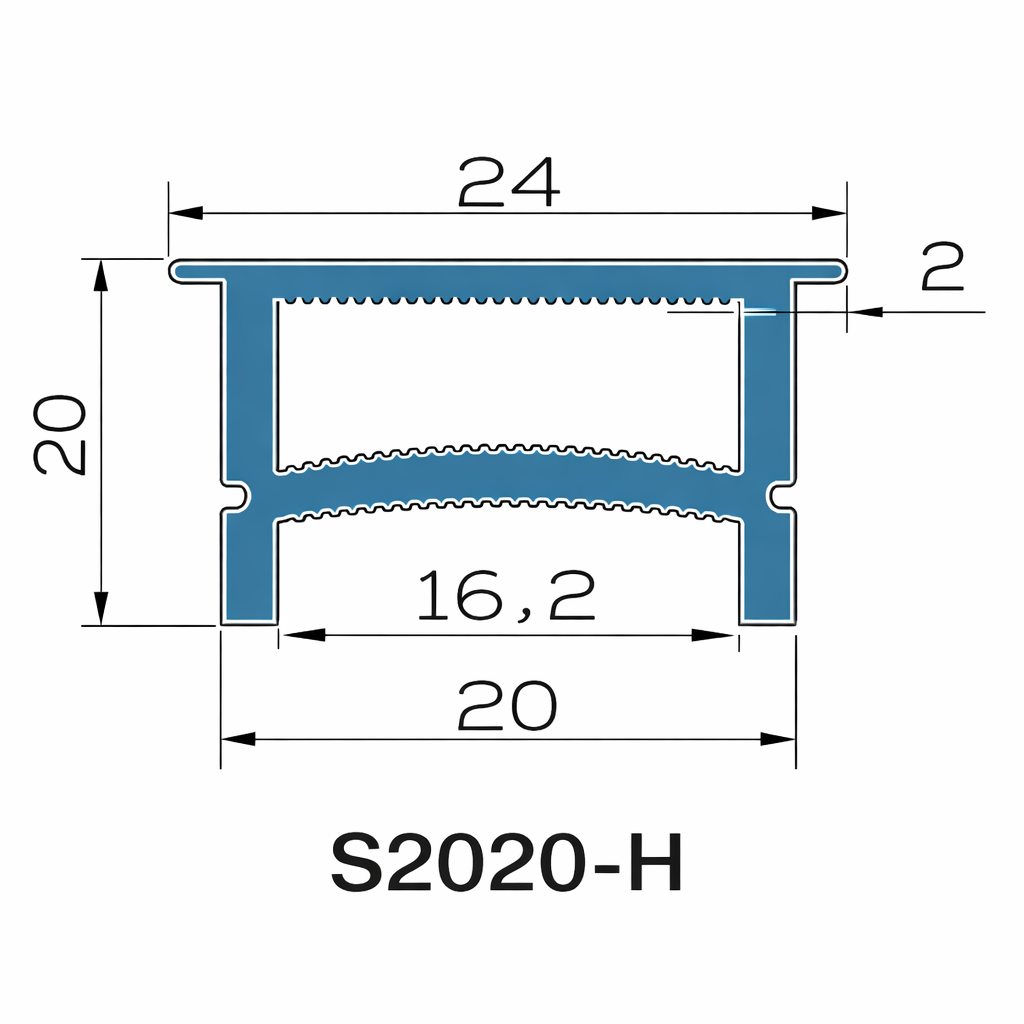 Boîtier pour néon – S2020 Noir | Système de canaux LED en silicone 20 x 20 mm | Étanchéité IP67 | Largeur du circuit imprimé 12 mm | 50 m | Stock local États-Unis/Royaume-Uni/Allemagne