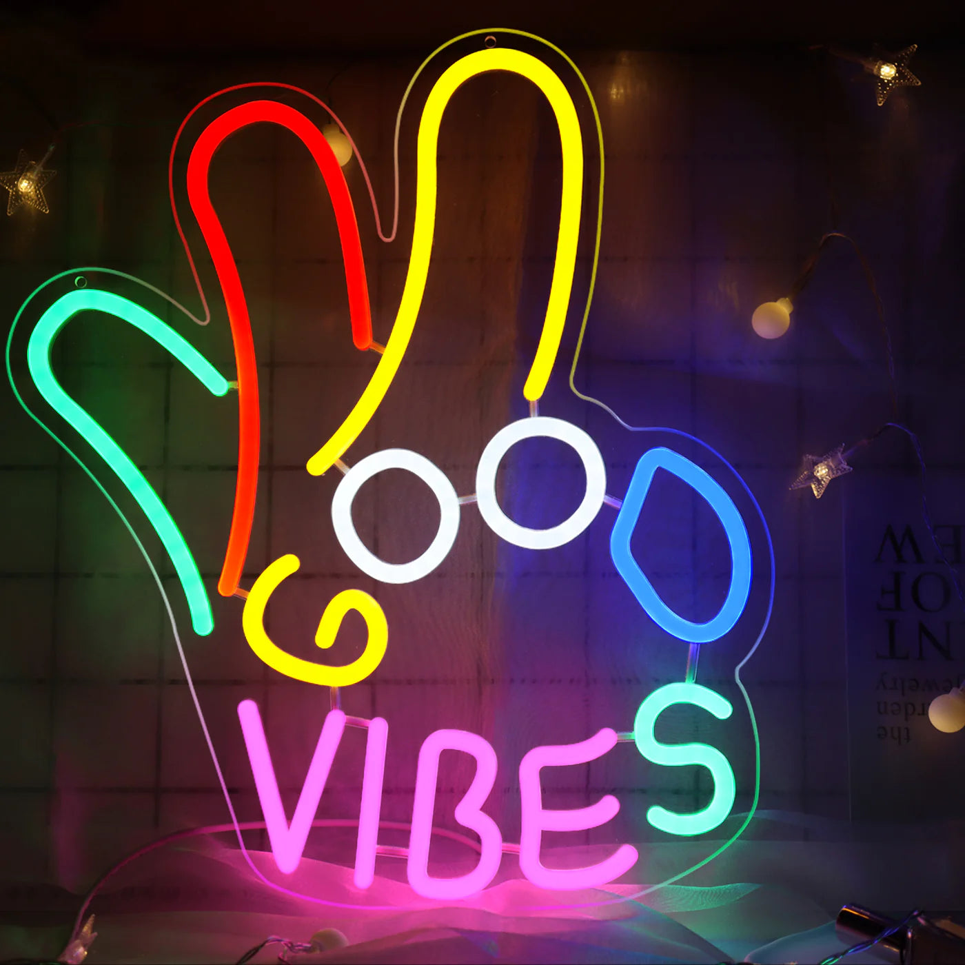 Good Vibes LED Sign – OK Hand Sign | 17×13 inch | USB Neon Light for Wall Decor | Hanging | Ideal for Bedroom, Dorm, Lounge, Party