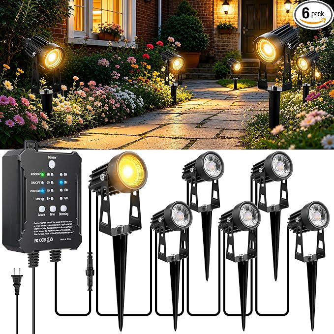 Lot de 4 lampes LED de paysage 3 W, blanc chaud, 12 V, étanches, pour allée de jardin et extérieur 